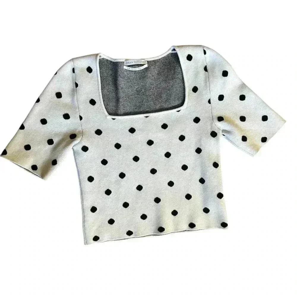 Urban Outfitters Trendy Polkadot Square Neck Cropped Sweater - Picture 2 of 4